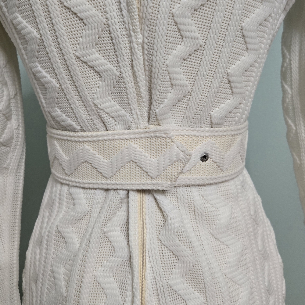 Vintage 70s Knit Mockneck Full Length Maxi Sweater Dress With Gold Belt - Picture 10 of 11